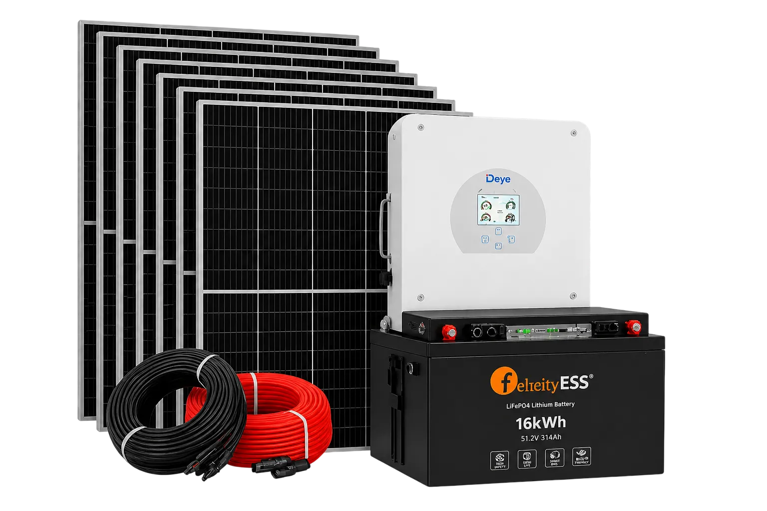 Kit solar fotovoltaico premium com 8 painéis 600W, inversor Deye 6 kW, bateria Felicity 16 kWh e kit anti-apagão para instalação em moradias na Grande Lisboa — Simina TECH